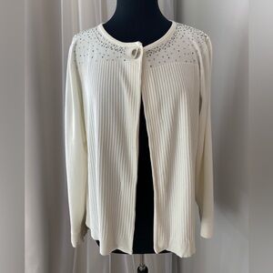 Calvin Klein Women's Long Sleeve One Button
Beaded Ivory Cardigan Sweater Sz XL